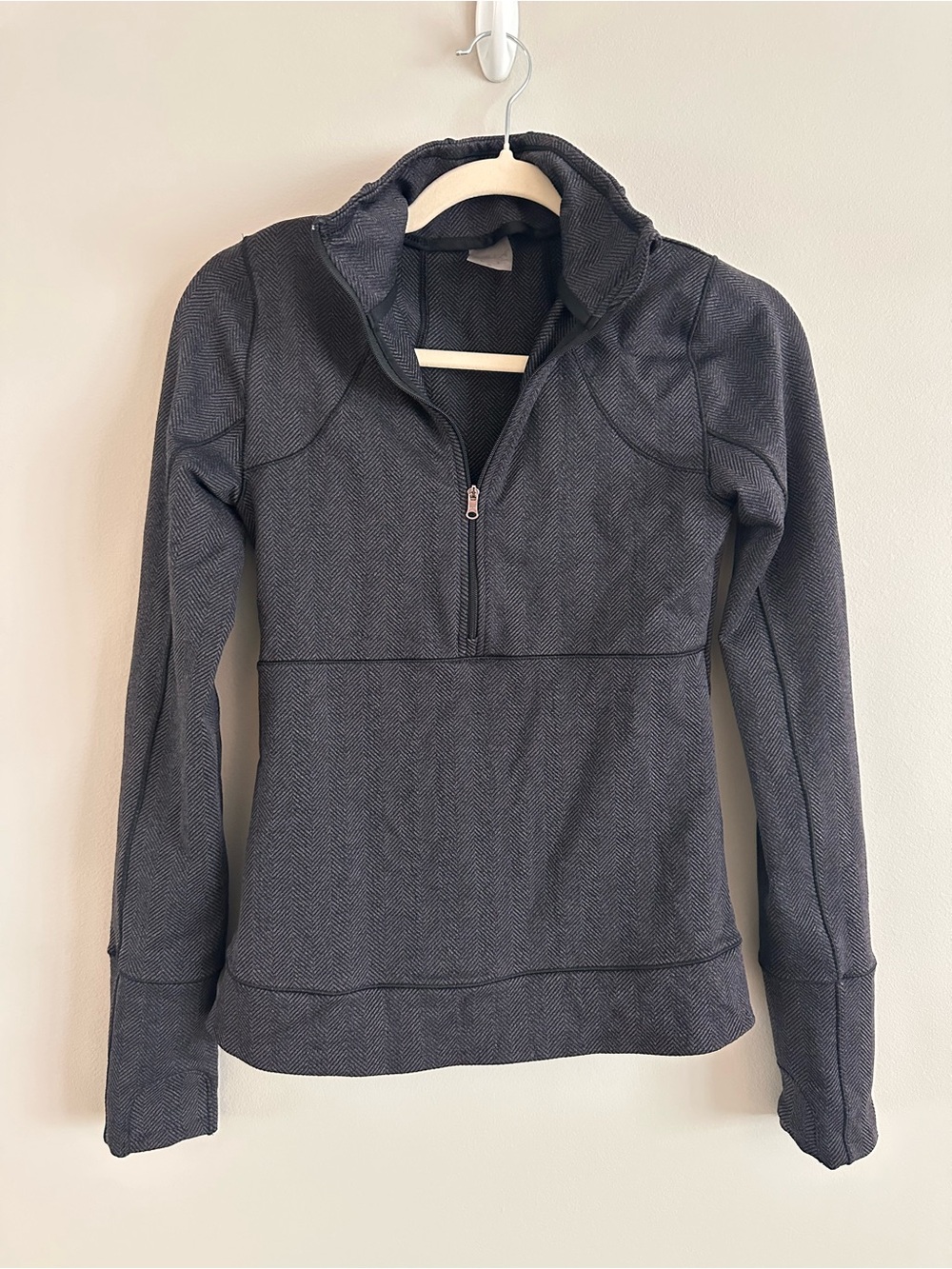 CALIA Gray Herringbone Quarter Zip Pullover Thumbhole Athletic Top Size Small